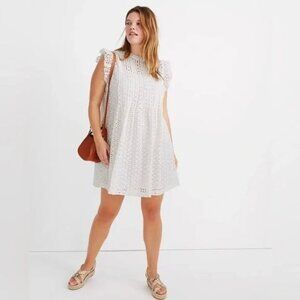 NWT! MADEWELL Eyelet Ruffle-Sleeve Pintuck Mini Dress Size XS